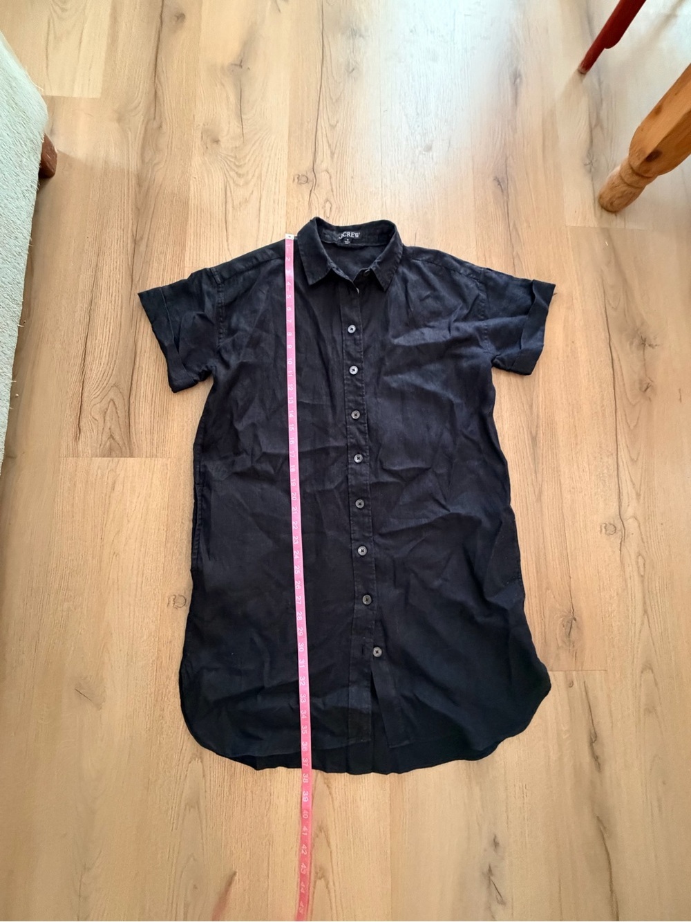 J. Crew Black Short-Sleeve Button Front Linen Shirt Dress - Picture 3 of 7